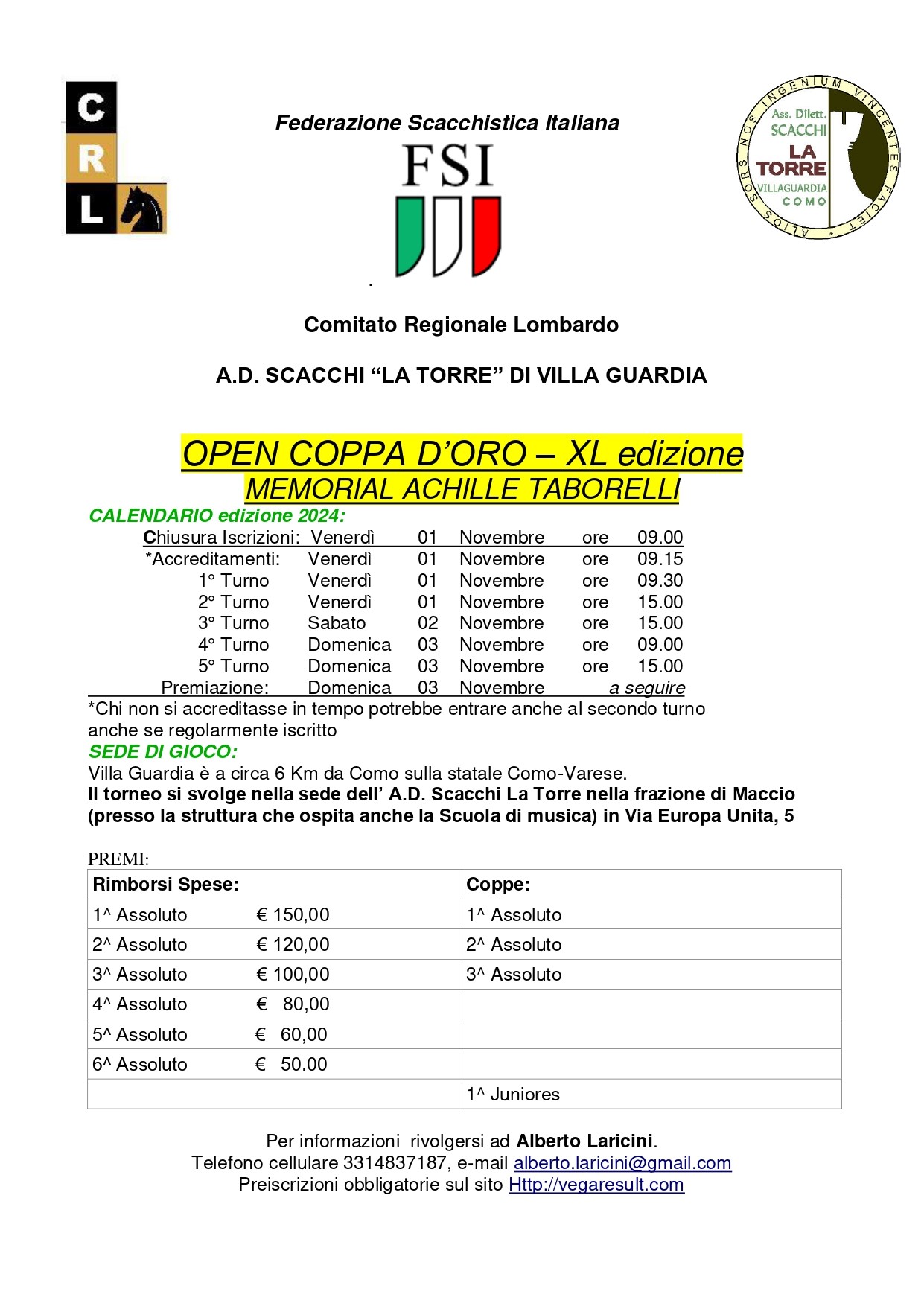 Locandina del torneo di scacchi con dettagli dell'evento.