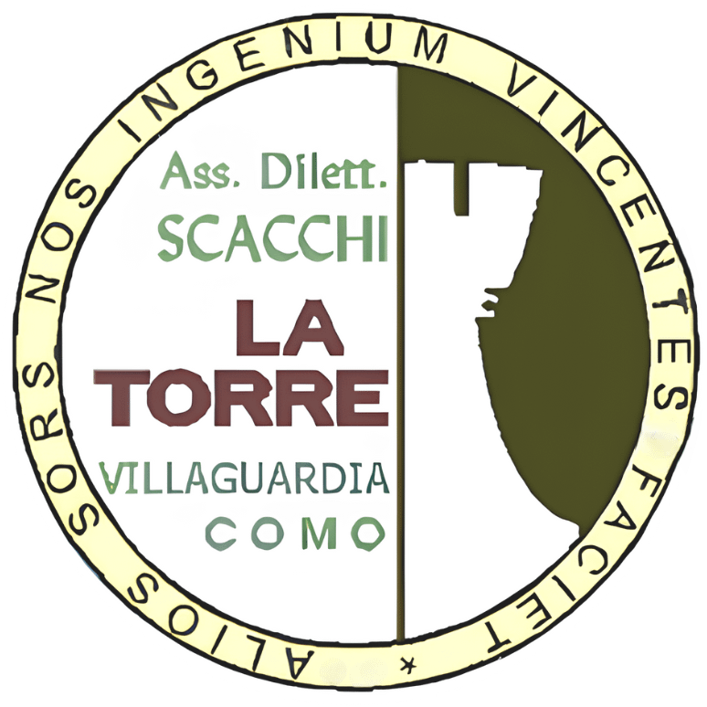 Logo of the Associazione Scacchistica Dilettantistica La Torre featuring the text 'LA TORRE' along with chess motifs, located in Villaguardia, Como.