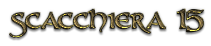 Logo di Scacchiera15 con un design intricatamente decorato in dorato su sfondo nero