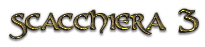 Logo del gioco Scacchera's con design elegante e lettering dorato su sfondo scuro.