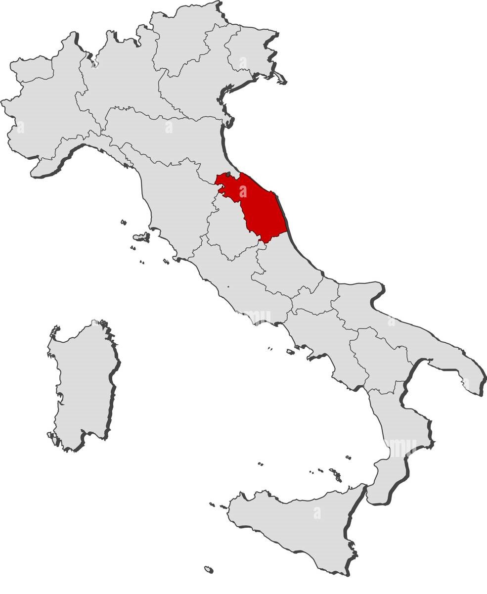 Map of Italy highlighting the region of Abruzzo in red.