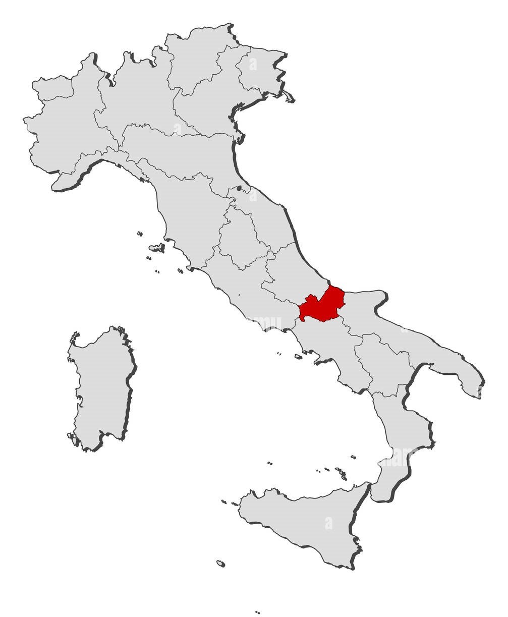 A map of Italy highlighting a region in red, with the surrounding areas shown in light grey.