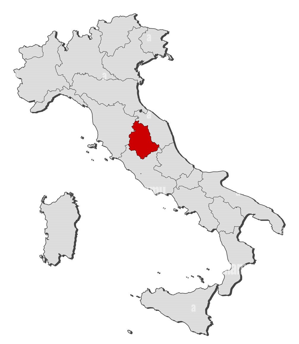 Map of Italy highlighting the region of Abruzzo in red.