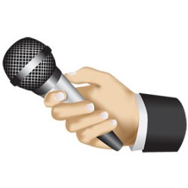 Una figura femminile che tiene un microfono, simbolo di un'intervista.