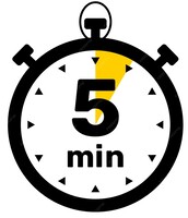 Un cronometro con la scritta '5 min' evidenziata in giallo.