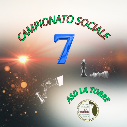 Logo del Campionato Sociale con il numero 7, simboli di scacchi e il nome ASD La Torre in un design luminoso.