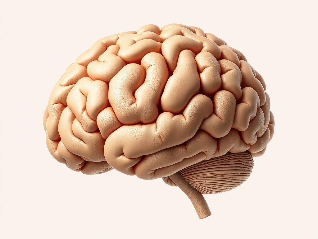 Modello 3D di un cervello umano, visibile da un lato con dettagli delle convoluzioni e un gambo.