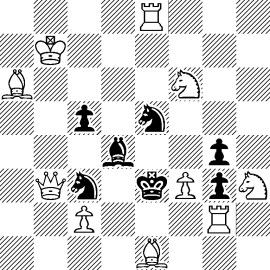 Diagramma di scacchi con varie pezzi in posizioni strategiche, indicando possibili mosse e tattiche.