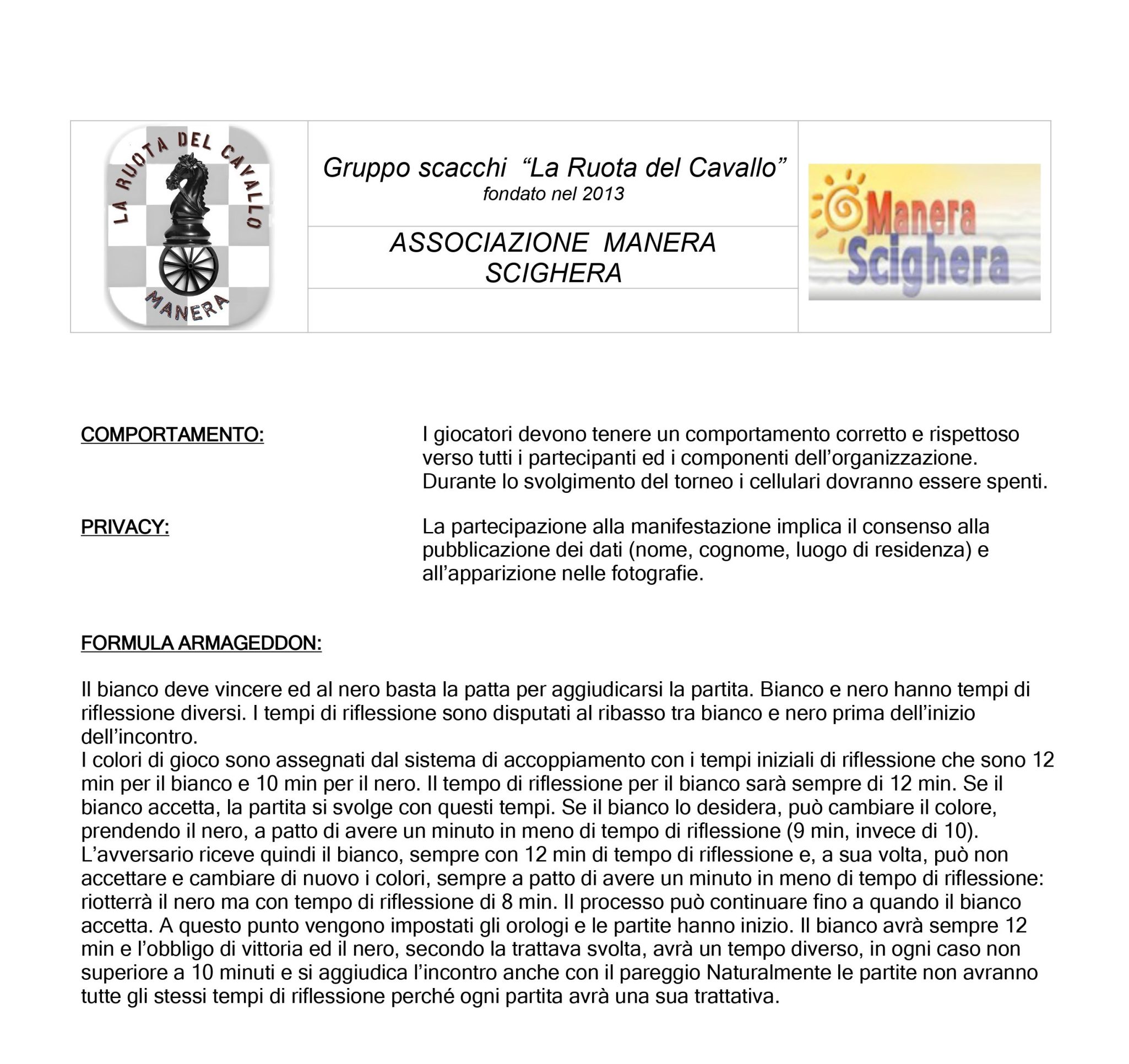 Documento informativo dell'associazione 'La Ruota del Cavallo' che descrive lo scopo e le attività del gruppo, con dettagli sulla condotta e la preparazione per i partecipanti.
