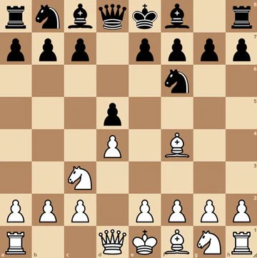 Scacchiera con pezzi bianchi e neri in diverse posizioni, partita di scacchi in corso.