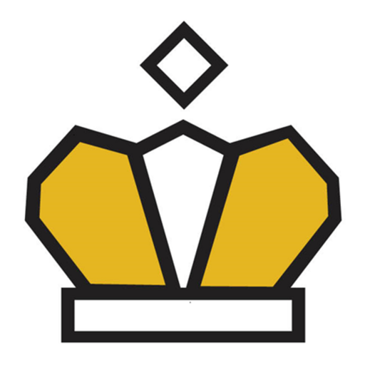 Icona di una corona stilizzata con un design geometrico, in colori giallo e nero.