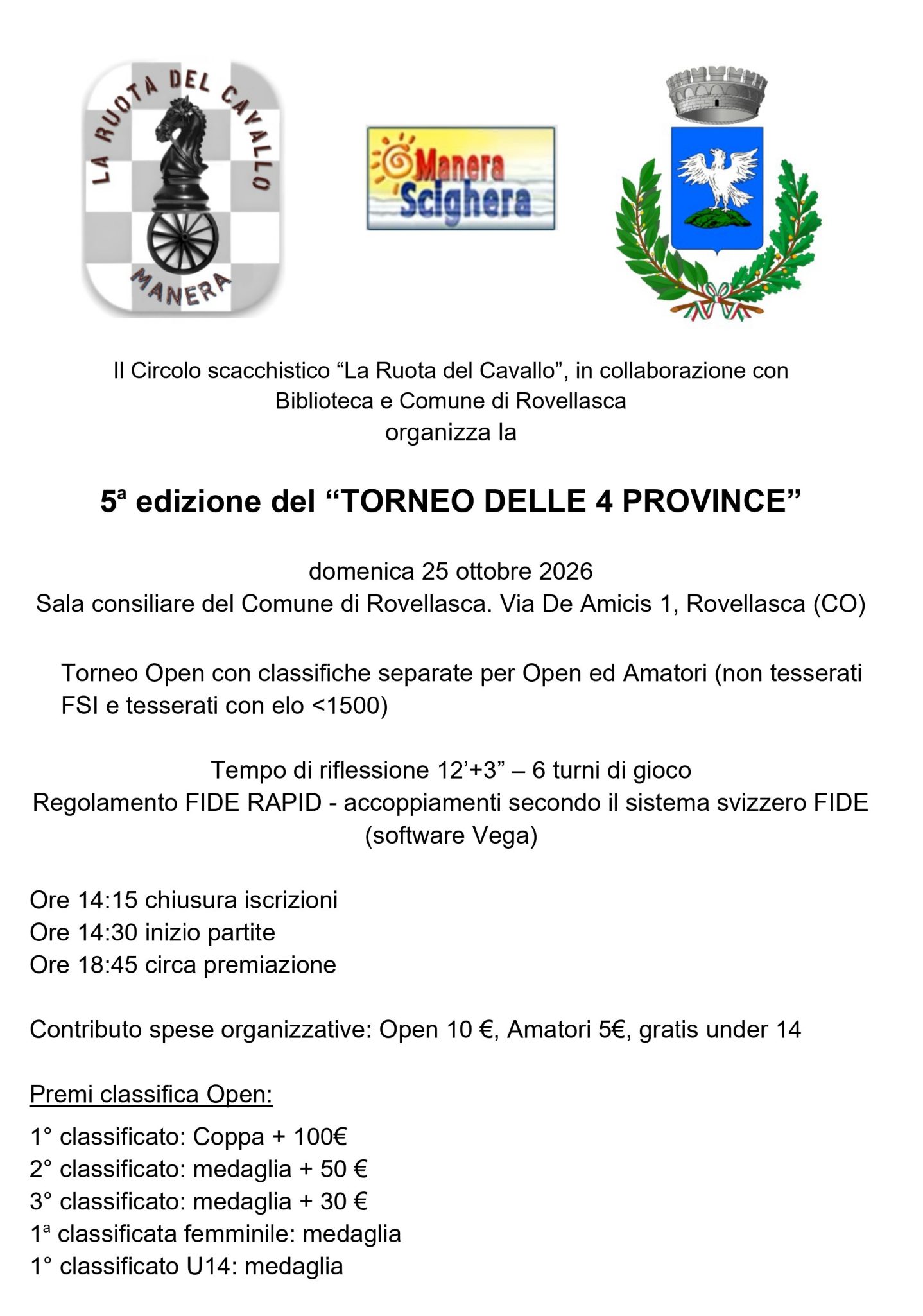 Informativa sul 5° Torneo delle 4 Province organizzato dalla Ruota del Cavallo a Rovellasca il 25 ottobre 2026.