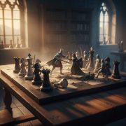 Chess Pieces Fighting with Swords