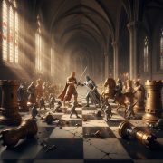 Chess Pieces Fighting with Swords