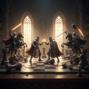 Chess Pieces Fighting with Swords