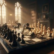 Chess Pieces Fighting with Swords